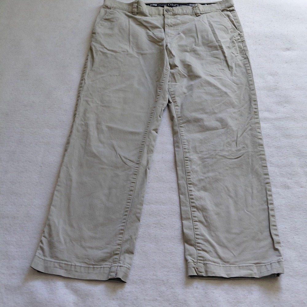 Chaps Mens Straight Fit Khaki Chino Pants Beige Cotton Stretch 40x32 Fits 40x29